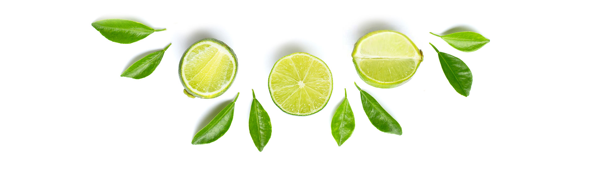 Limetten im Halbkreis mit Blättern